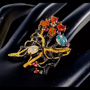 Sterling Silver Opal Butterfly Ring sz 7